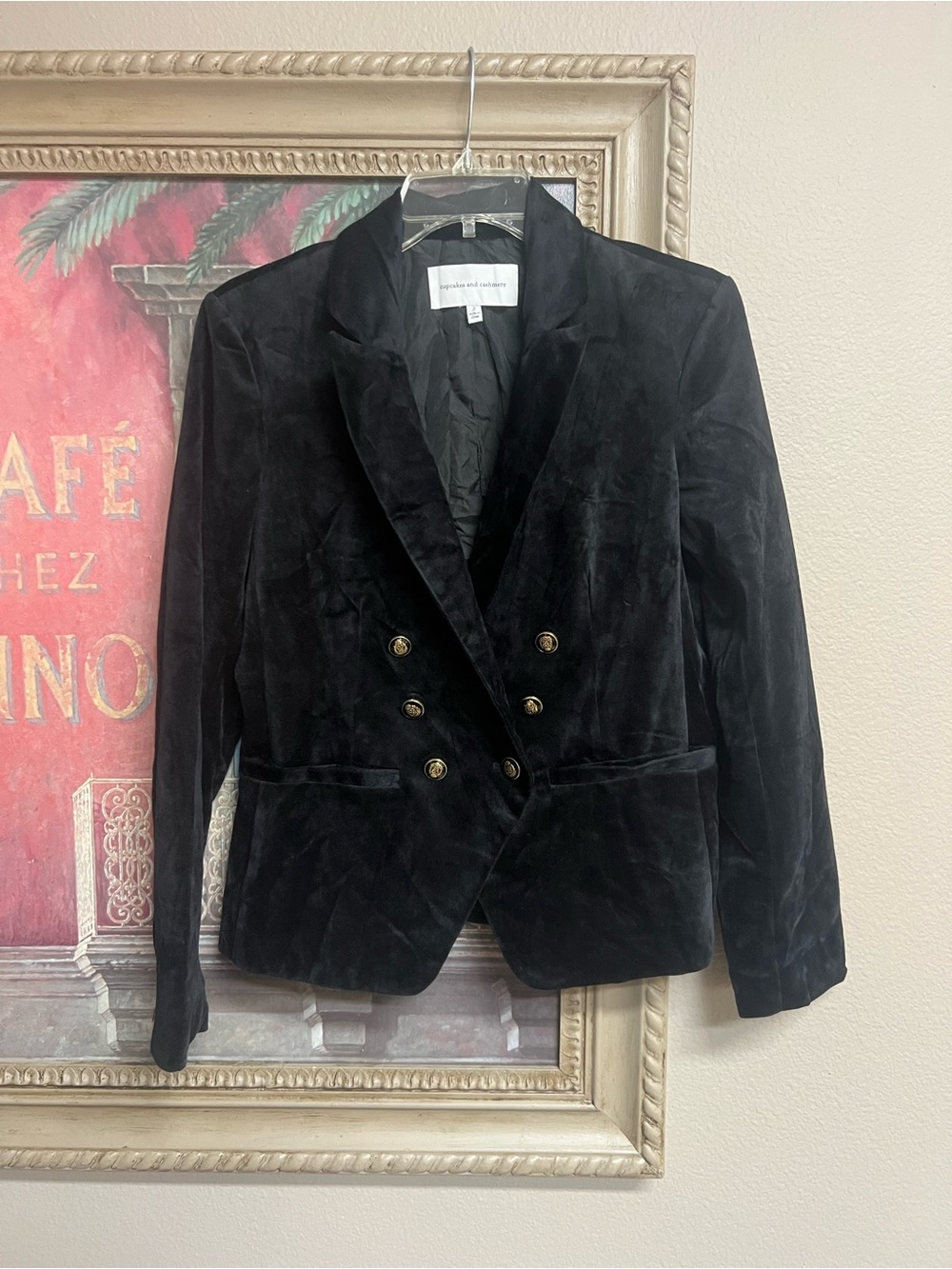 cupcakes & cashmere Black Velvet Double-Breasted Blazer